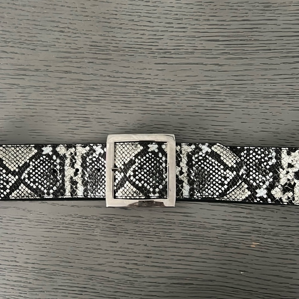NWT Faux stretch snakeskin wide belt,silver buckle and elasticized back. Size S